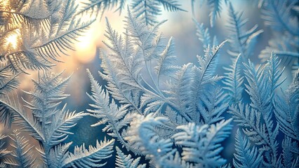 Sticker - Intricate Frost Patterns on a Windowpane at Sunrise