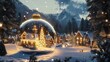 © AriyaniAI - Magical Christmas Village Encased in a Giant Ornament, nestled in a Snowy Mountain Landscape