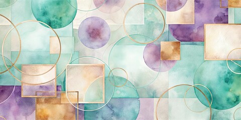 Wall Mural - Abstract Watercolor Geometric Design with Subtle Metallic Accents