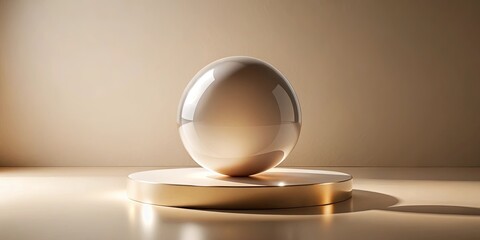 Sticker - A beige sphere rests on a golden circular platform against a neutral background