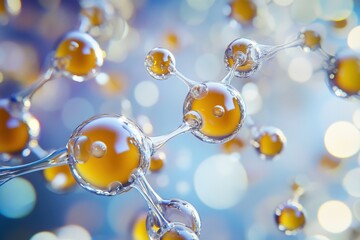 Poster - Bubbles and molecules illuminated by soft light in a scientific concept