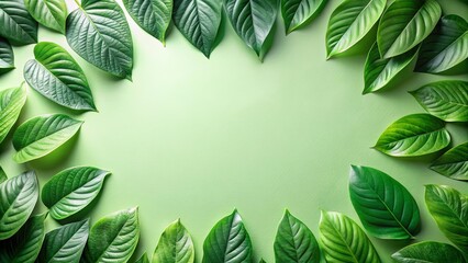 Wall Mural - Lush Green Leaves Frame a Verdant Background, Ideal for Nature-Themed Designs and Presentations