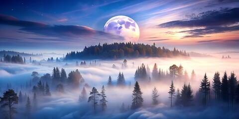 Sticker - Enchanted Forest at Dawn with a Giant Moon in the Sky