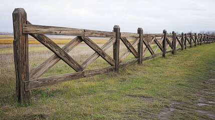 Wall Mural - Rustic Wooden Fence Runs Beside Grassy Field