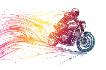Poster - A line art of a motorbike in motion, with rainbow-colored trails flowing behind it.