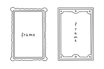 Poster - two blank text frames and picture borders, empty hand drawn doodle, text box, decorative sticker. ve