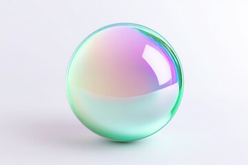 Poster - Colorful holographic sphere is showing iridescent colors on a plain white background