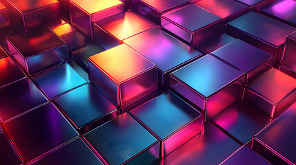 Poster - Abstract Colorful Metallic Cubes Pattern Background
