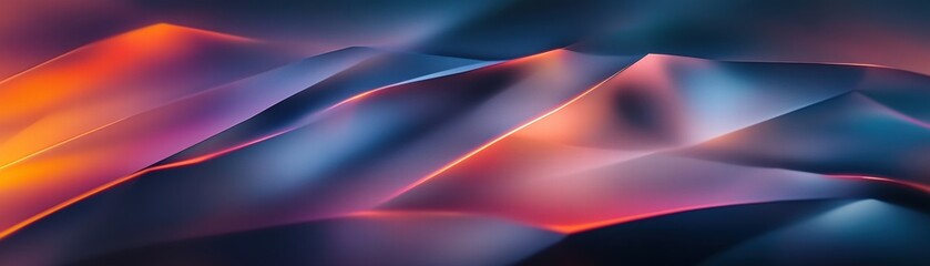 Poster - Abstract Polygonal Shapes in Motion with Neon Lit Edges Illuminating the Depths