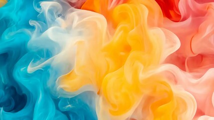 Poster - Vibrant Color Swirls in Abstract Fluid Art with Yellow, Blue, and Red Background