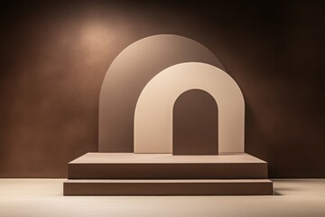 Poster - Empty luxurious podium with arch on rich brown background is waiting for product
