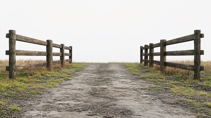 Wall Mural - Rustic Wooden Fence Lines A Dirt Road Ahead