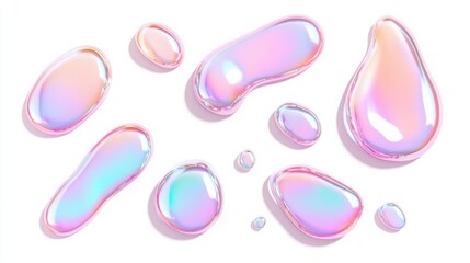 Poster - Colorful holographic shapes are forming an abstract pattern on a clean white background