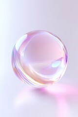 Poster - Translucent holographic sphere reflects iridescent light, creating a mesmerizing visual effect on a soft pastel background