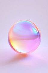 Poster - Iridescent holographic soap bubble floating on a pastel background creates a dreamy and ethereal atmosphere