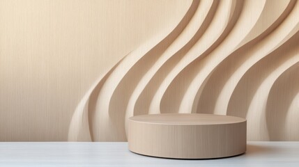 Poster - Minimalist abstract light wood background with round podium for product presentation