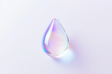 Poster - Iridescent drop reflecting light on a white background creates a colorful and abstract composition