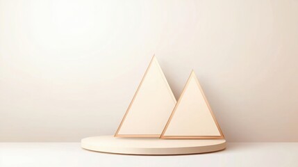Poster - Contemporary mocha mousse podium design with triangular frames creating modern and minimalist look