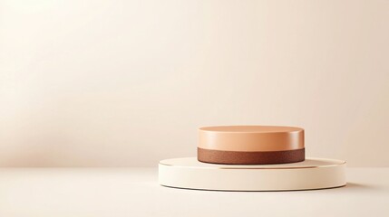Poster - Luxurious mocha mousse platform resting on a subtle metallic stage, creating an elegant display