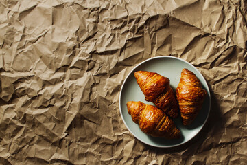 Wall Mural - Plate with croissants on a background of craft paper