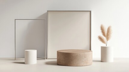 Poster - Modern and minimalist branding display featuring a mocha mousse-colored podium, perfect for showcasing products