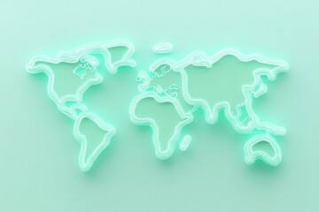 Poster - Green glowing world map with interconnected lines symbolizes global communication and cooperation on a pastel background