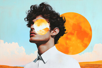 Poster - A striking image of a young man with half of his face masked by a bright sun, representing aspiration and enlightenment.