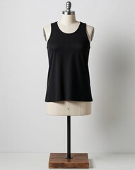 Wall Mural - A black cotton tank top display on plain white background	