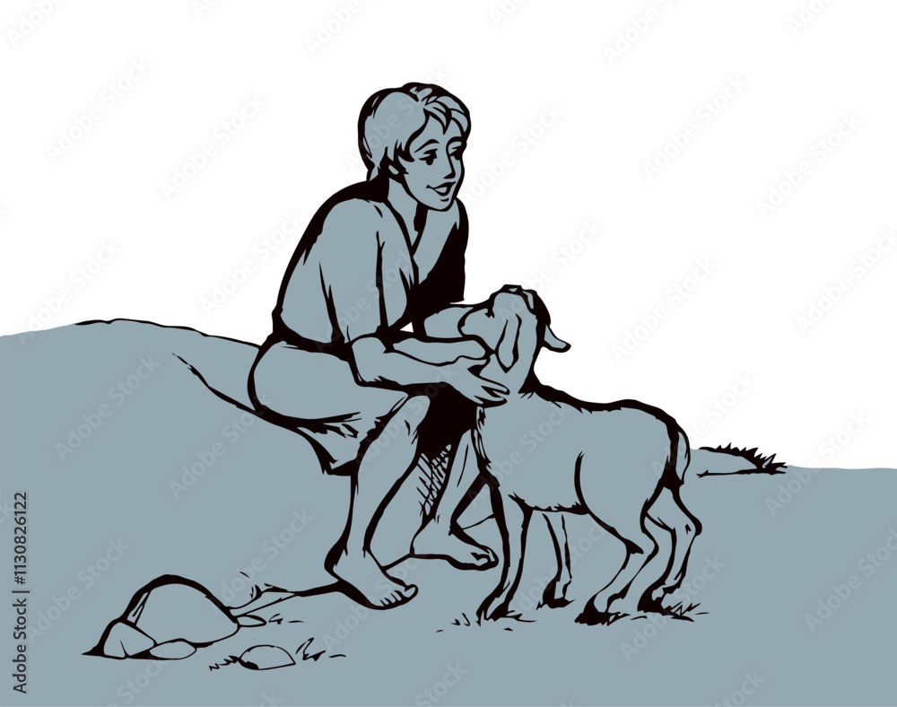Shepard Graphic Shepherd with sheep. Vector drawing Stock Vector | Adobe Stock