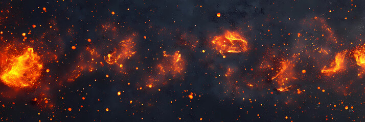 Wall Mural - Abstract background of burning embers floating in space, dark sky with orange and yellow glowing particles