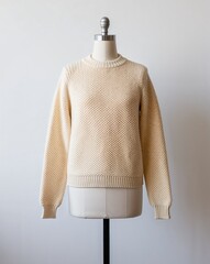 Wall Mural - A cream knit cotton sweater display on plain white background	