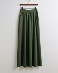 Canvas Print - A green cotton maxi skirt display on plain white background	