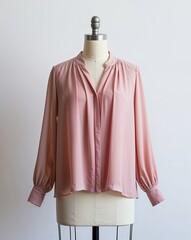 Wall Mural - A pale pink chiffon blouse display on plain white background	