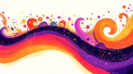 Poster - A lively display of swirling colors in shades of purple, orange, and pink is enhanced by playful dots, creating an energetic and artistic atmosphere
