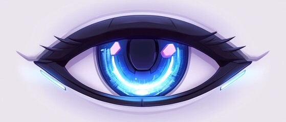 Poster - This captivating tech eye displays a combination of blue and purple lights, merging innovation with modern design, ideal for highlighting futuristic themes