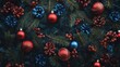 © Turo_Design - christmas garland with red and blue ornaments, pine branches background concept