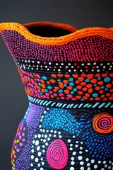 Poster - A beautifully crafted vase features a spectrum of colors and intricate patterns, emphasizing the artistry of contemporary design in a studio environment
