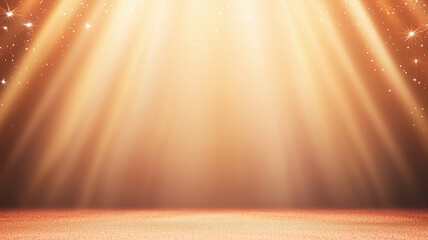 Poster - Radiant golden background with soft light beams and sparkling stars creates magical atmosphere, perfect for celebrations or performances