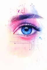 Poster - An artistic representation shows a close-up of a blue eye, enhanced by colorful technology-inspired designs and abstract elements, suggesting innovation and creativity