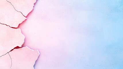 Poster - Cracked concrete texture with gradient of soft pink and blue hues, creating serene and artistic background. Ideal for design projects or as backdrop