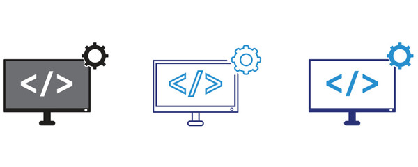 Programming coding icon set, web coding icon vector set flat illustration isolated on white background.