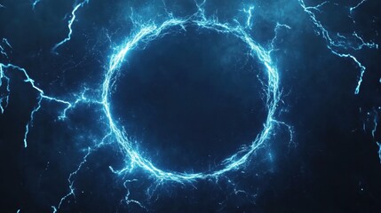 Poster - Electric Blue Lightning Circle on Dark Background in Digital Art