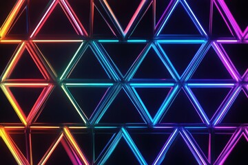 Poster - Colorful geometric pattern with neon triangles radiating vibrant energy and modern design