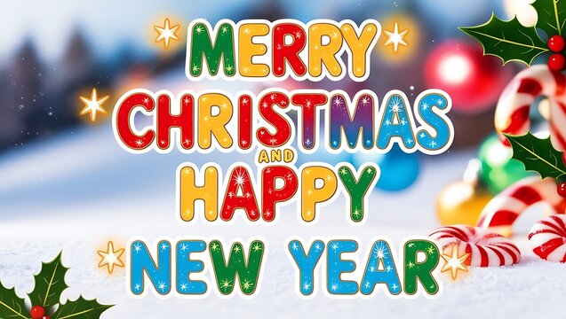 Christmas greeting card  text - Merry Christmas and Happy New Year  Panorama, banner, header for advertisement