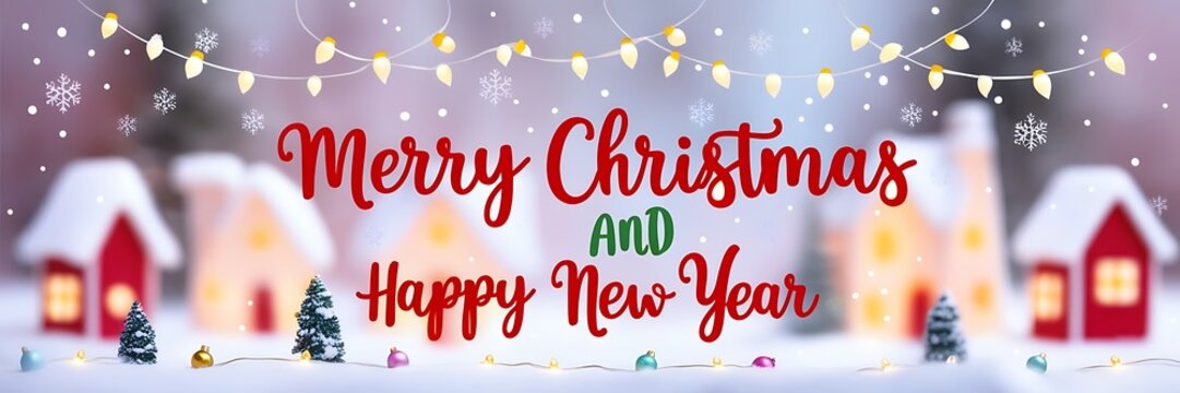 Christmas greeting card  text - Merry Christmas and Happy New Year  Panorama, banner, header for advertisement