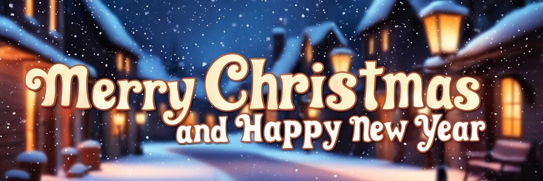 Christmas greeting card  text - Merry Christmas and Happy New Year  Panorama, banner, header for advertisement