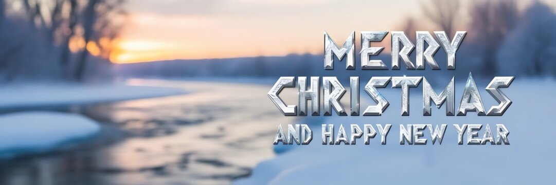 Christmas greeting card  text - Merry Christmas and Happy New Year  Panorama, banner, header for advertisement