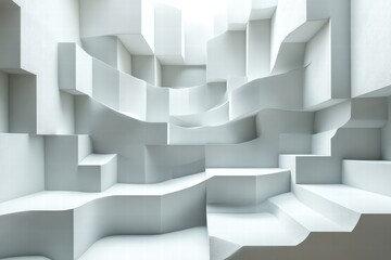 Poster - Geometric white background with shadows creating depth and texture in minimalistic design