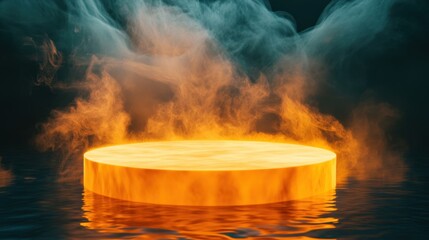Poster - Bright Circular Flame on Water Surrounded by Mystical Smoke