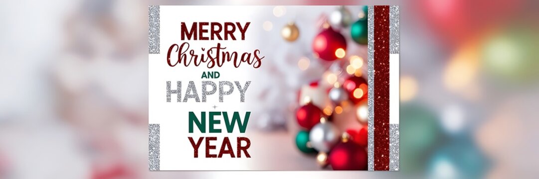 Christmas greeting card  text - Merry Christmas and Happy New Year  Panorama, banner, header for advertisement